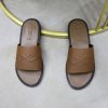 Zegna Signature Stitch Leather Slides – Tan