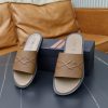 Zegna Signature Stitch Leather Slides – Tan