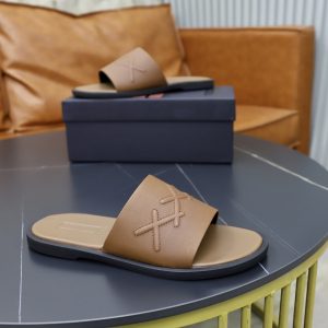 Zegna Signature Stitch Leather Slides – Tan (9) Zegna Signature Stitch Leather Slides – Tan