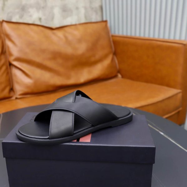 Zegna Smooth Leather Criss-Cross Sandals – Black