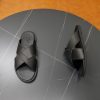 Zegna Smooth Leather Criss-Cross Sandals – Black