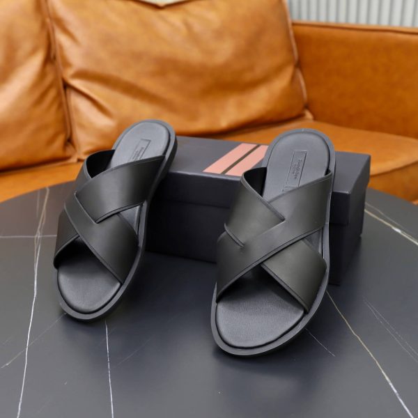 Zegna Smooth Leather Criss-Cross Sandals – Black
