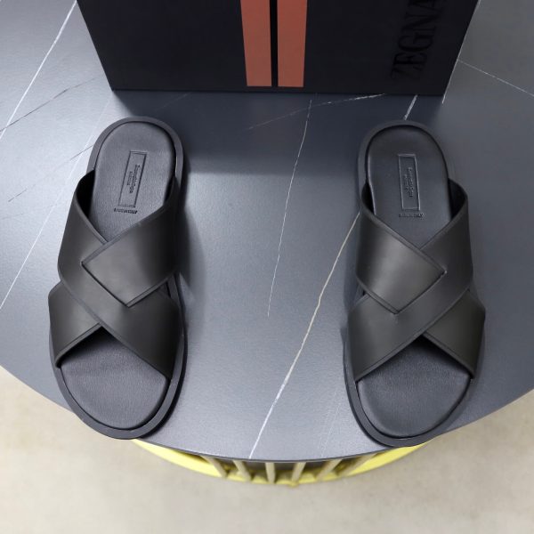 Zegna Smooth Leather Criss-Cross Sandals – Black