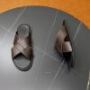 Zegna Smooth Leather Criss-Cross Sandals – Dark Brown