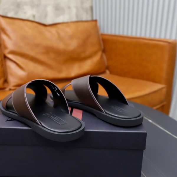 Zegna Smooth Leather Criss-Cross Sandals – Dark Brown
