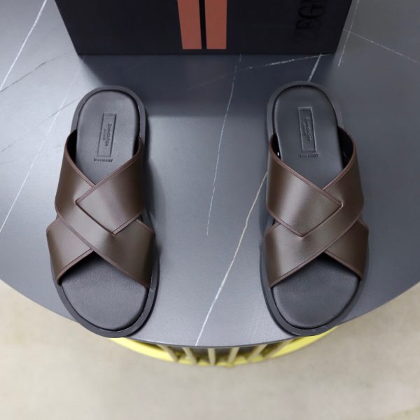 Zegna Smooth Leather Criss-Cross Sandals – Dark Brown