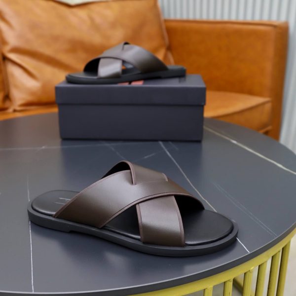 Zegna Smooth Leather Criss-Cross Sandals – Dark Brown