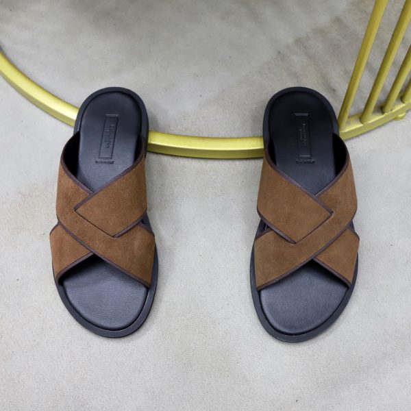 Zegna Suede Criss-Cross Sandals – Brown & Dark Brown
