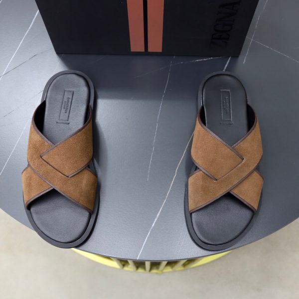 Zegna Suede Criss-Cross Sandals – Brown & Dark Brown