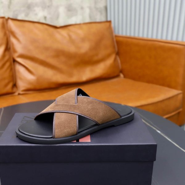 Zegna Suede Criss-Cross Sandals – Brown & Dark Brown