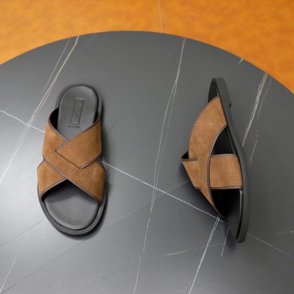 Zegna Suede Criss-Cross Sandals – Brown & Dark Brown