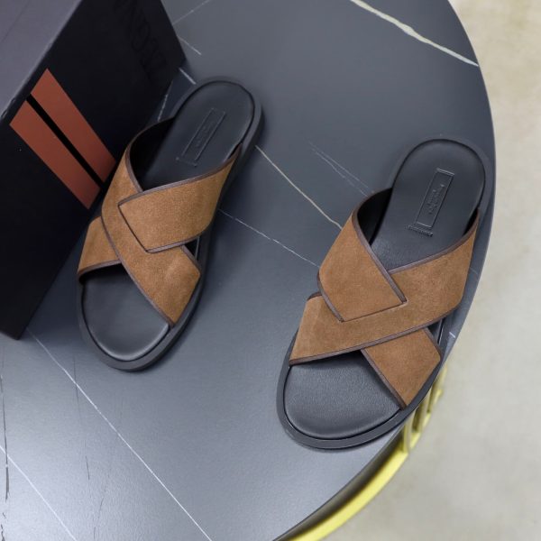 Zegna Suede Criss-Cross Sandals – Brown & Dark Brown