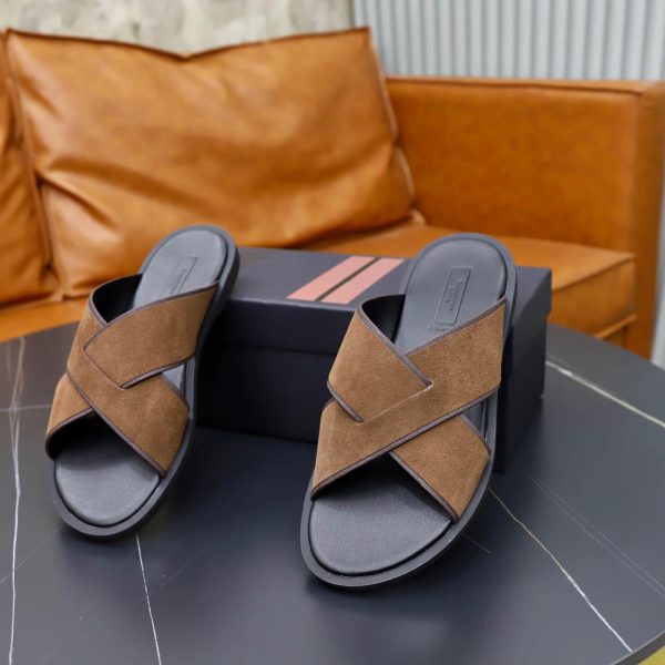 Zegna Suede Criss-Cross Sandals – Brown & Dark Brown