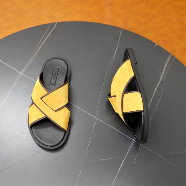 Zegna Suede Criss-Cross Sandals – Mustard Yellow & Dark Brown