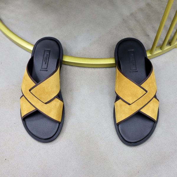 Zegna Suede Criss-Cross Sandals – Mustard Yellow & Dark Brown
