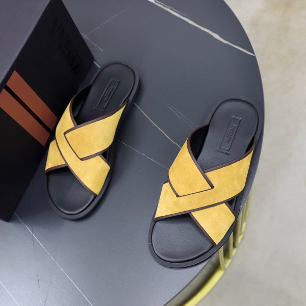 Zegna Suede Criss-Cross Sandals – Mustard Yellow & Dark Brown