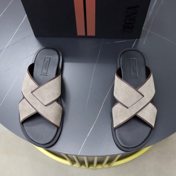 Zegna Suede Criss-Cross Sandals – Sand & Dark Brown (2) Zegna Suede Criss-Cross Sandals – Sand & Dark Brown