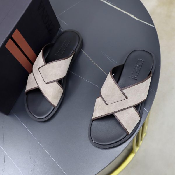 Zegna Suede Criss-Cross Sandals – Sand & Dark Brown (9) Zegna Suede Criss-Cross Sandals – Sand & Dark Brown
