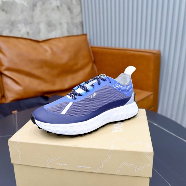 Zegna Triple Stitch Technical Mesh Sneakers – Electric Blue & Grey