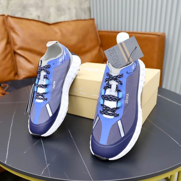 Zegna Triple Stitch Technical Mesh Sneakers – Electric Blue & Grey