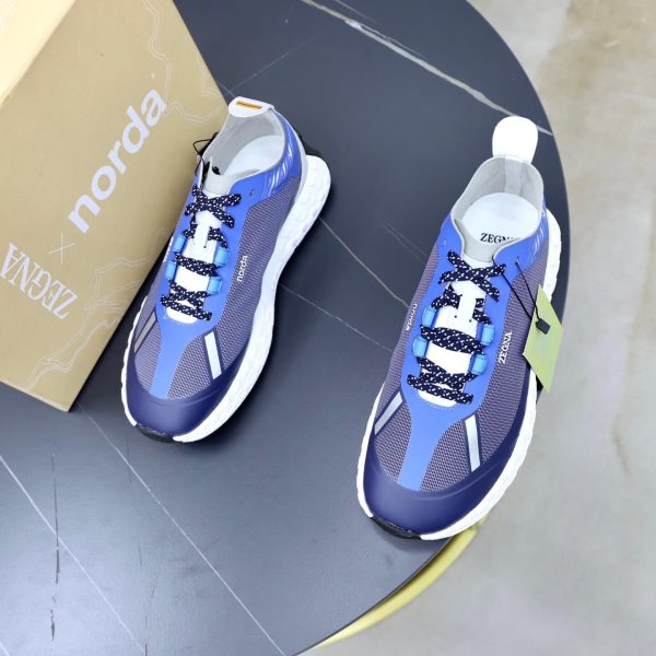 Zegna Triple Stitch Technical Mesh Sneakers – Electric Blue & Grey