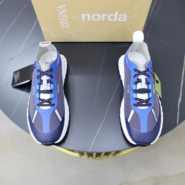 Zegna Triple Stitch Technical Mesh Sneakers – Electric Blue & Grey