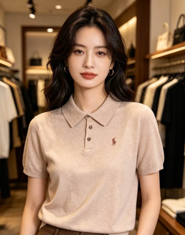 Polo Ralph Lauren Cotton Polo-Collar Knit Shirt- Camel Melange