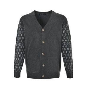 21261c04 (1) Louis Vuitton Monogram Mix Cashmere Cardigan- grey