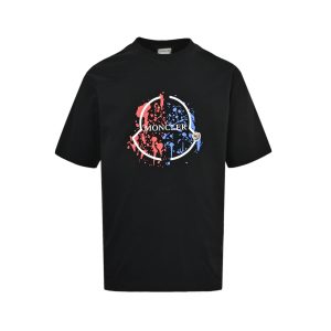 340f147f (1) Moncler Paint-Splatter Logo T-Shirt- Black