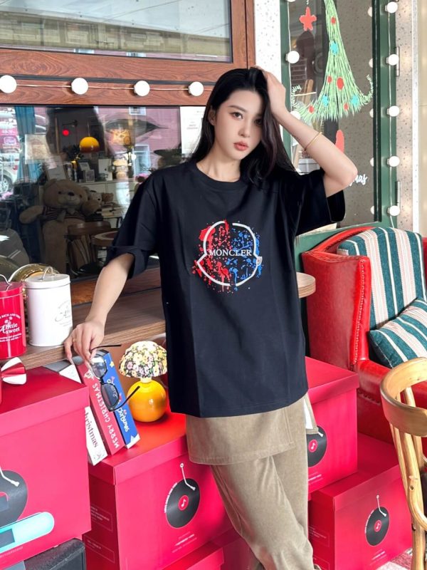 Moncler Paint-Splatter Logo T-Shirt- Black