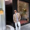 AMI Paris Boxy Beige Checkered Shirt Ami De Coeur In Canvas- Caramel (1) AMI Paris Boxy Beige Checkered Shirt Ami De Coeur In Canvas- Caramel