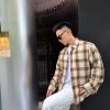 AMI Paris Boxy Beige Checkered Shirt Ami De Coeur In Canvas- Caramel (5) AMI Paris Boxy Beige Checkered Shirt Ami De Coeur In Canvas- Caramel