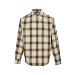 AMI Paris Boxy Beige Checkered Shirt Ami De Coeur In Canvas- Caramel (8) AMI Paris Boxy Beige Checkered Shirt Ami De Coeur In Canvas- Caramel