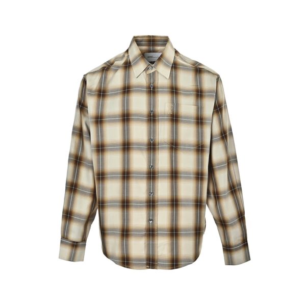 AMI Paris Boxy Beige Checkered Shirt Ami De Coeur In Canvas- Caramel (8) AMI Paris Boxy Beige Checkered Shirt Ami De Coeur In Canvas- Caramel