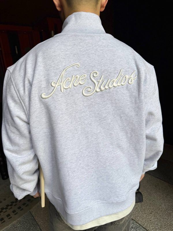 Acne Studios Back Zip-Up Sweatshirt- Pale Grey