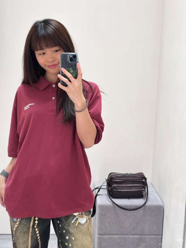 Acne Studios Washed Logo Polo Shirt- Maroon Red (3) Acne Studios Washed Logo Polo Shirt- Maroon Red