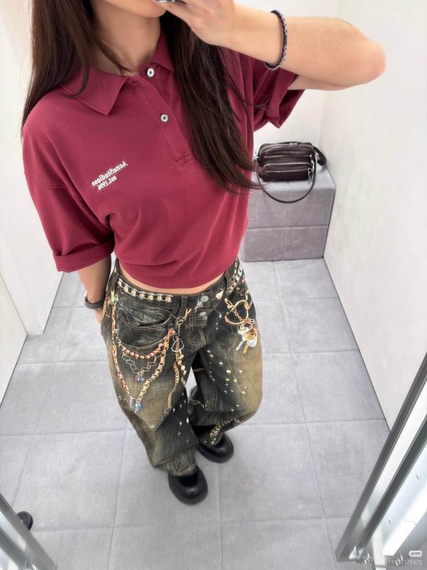 Acne Studios Washed Logo Polo Shirt- Maroon Red (6) Acne Studios Washed Logo Polo Shirt- Maroon Red