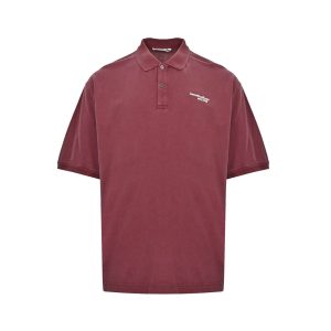 Acne Studios Washed Logo Polo Shirt- Maroon Red (9) Acne Studios Washed Logo Polo Shirt- Maroon Red