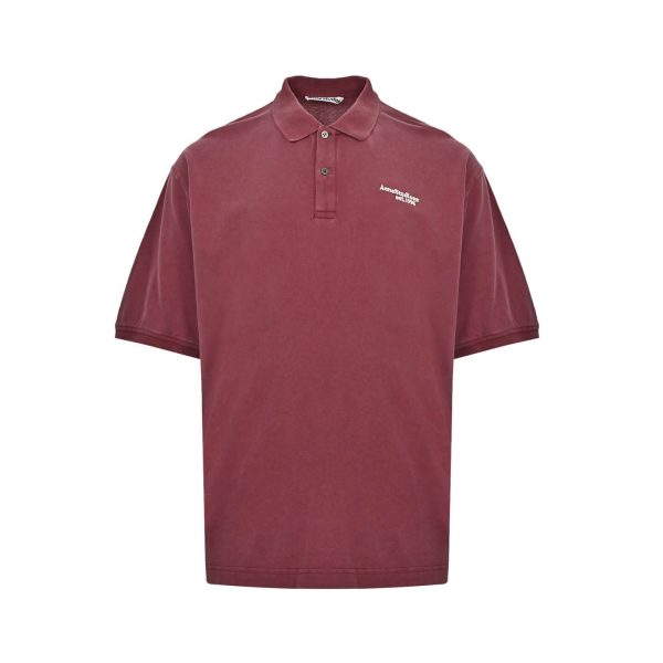 Acne Studios Washed Logo Polo Shirt- Maroon Red (9) Acne Studios Washed Logo Polo Shirt- Maroon Red