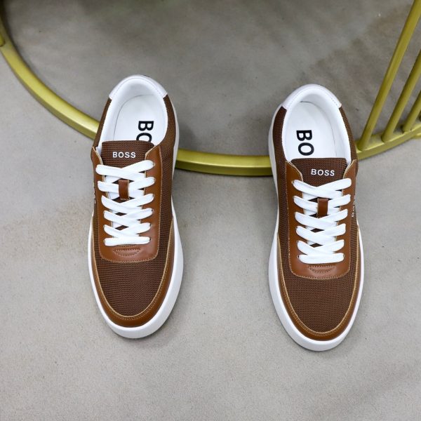 BOSS Mixed-Material Cupsole Sneaker – Brown