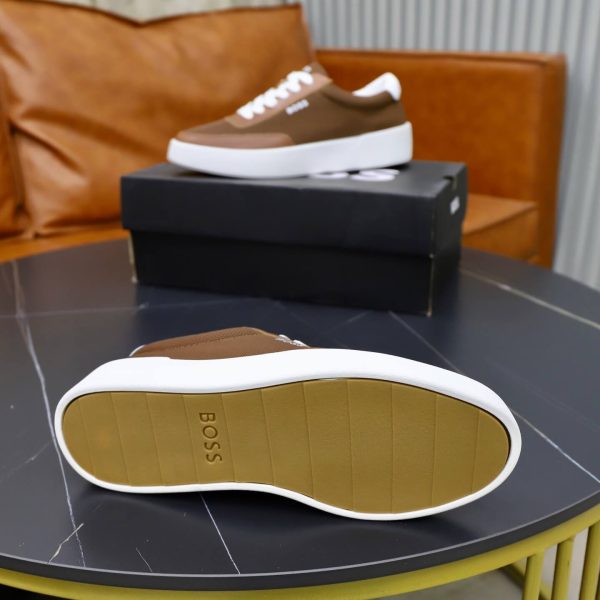 BOSS Mixed-Material Cupsole Sneaker – Brown