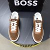 BOSS Mixed-Material Cupsole Sneaker – Brown