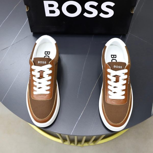 BOSS Mixed-Material Cupsole Sneaker – Brown
