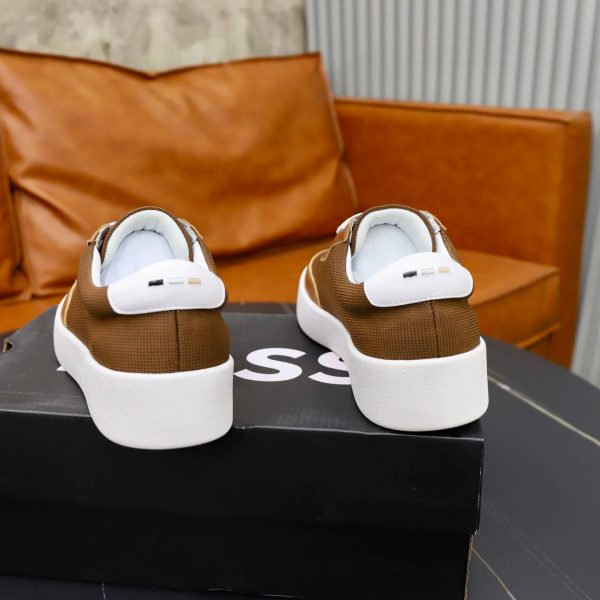 BOSS Mixed-Material Cupsole Sneaker – Brown
