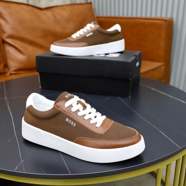 BOSS Mixed-Material Cupsole Sneaker – Brown