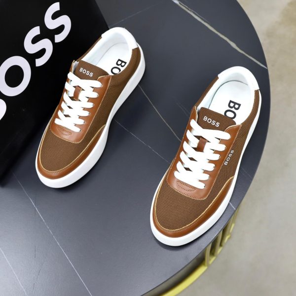 BOSS Mixed-Material Cupsole Sneaker – Brown
