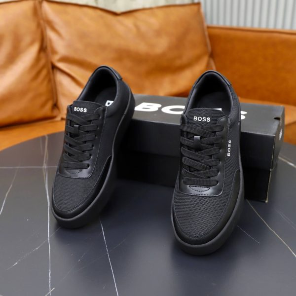 BOSS Mixed-Material Cupsole Sneaker – Triple Black