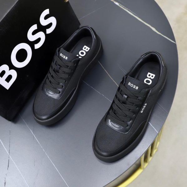 BOSS Mixed-Material Cupsole Sneaker – Triple Black