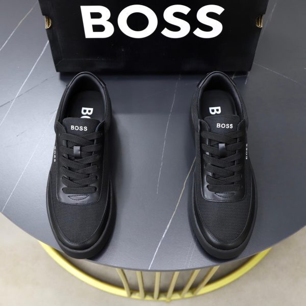 BOSS Mixed-Material Cupsole Sneaker – Triple Black