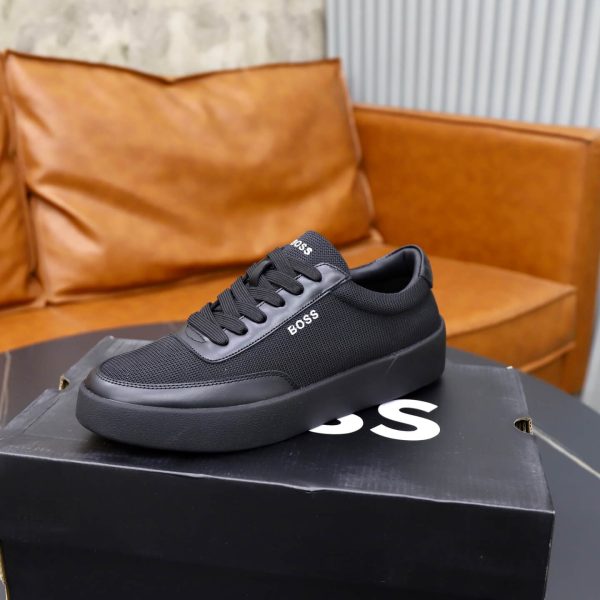 BOSS Mixed-Material Cupsole Sneaker – Triple Black